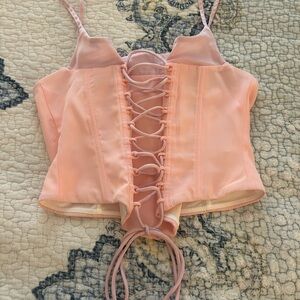 White Fox Boutique Pink Lace-Up Crop Top